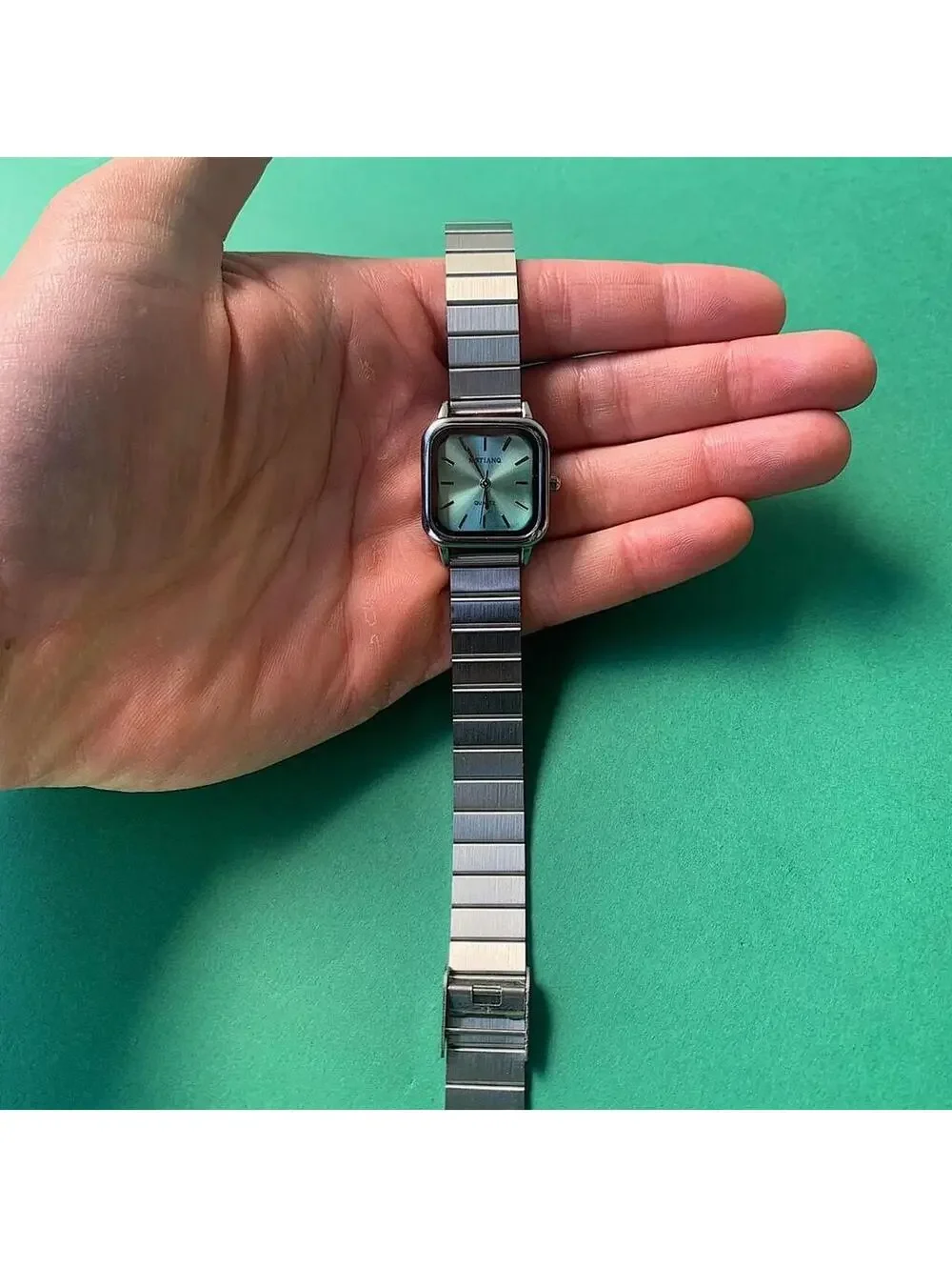 2000s Y2k style silver square blue face watch. Classy sporty style watch